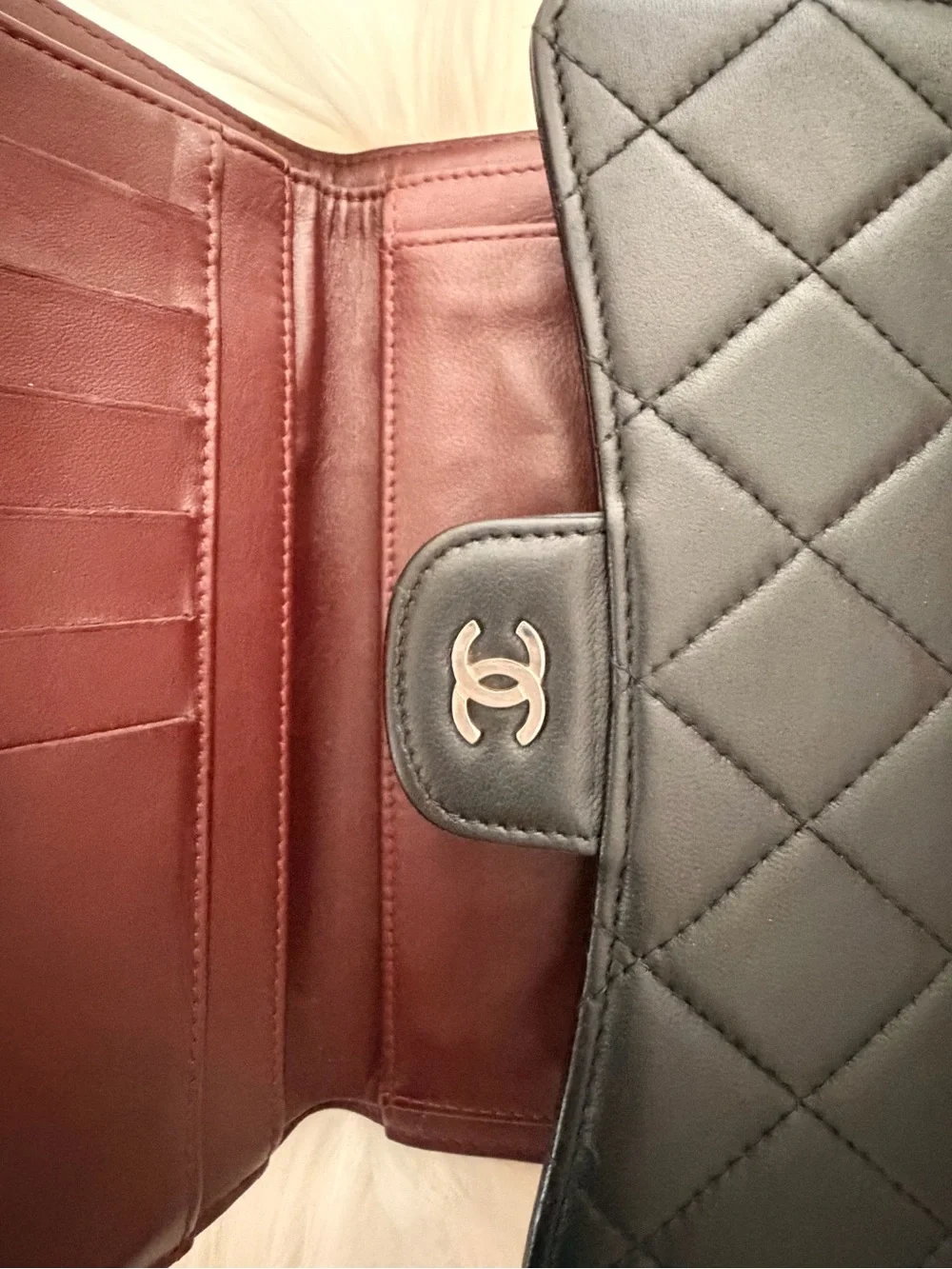 Authentic CHANEL Black Quilted Leather Lambskin Wallet - Excellent Condition